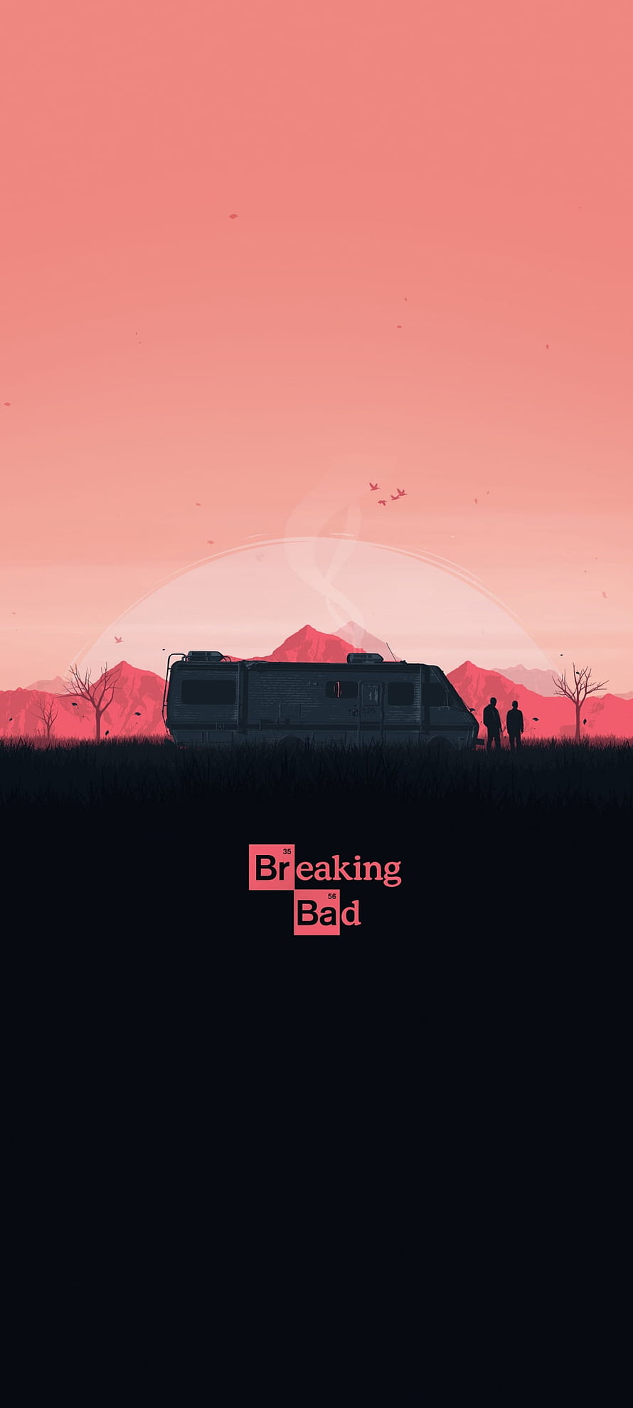 Breaking Bad RV in Desert Landscape at Sunset with Two Silhouetted Figures HD phone wallpaper