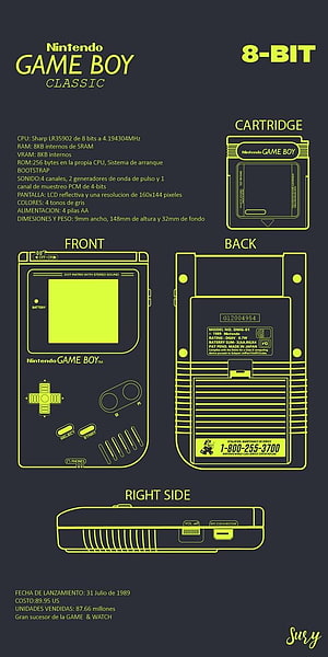 Nintendo Game Boy Classic Technical Blueprint and Schematic Diagram HD phone wallpaper