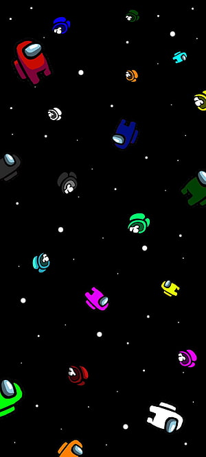 Colorful Among Us Crewmates Floating in Starry Space HD phone wallpaper