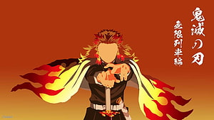 Rengoku Kyojuro from Demon Slayer Mugen Train Arc in Fiery Flame Pose HD wallpaper
