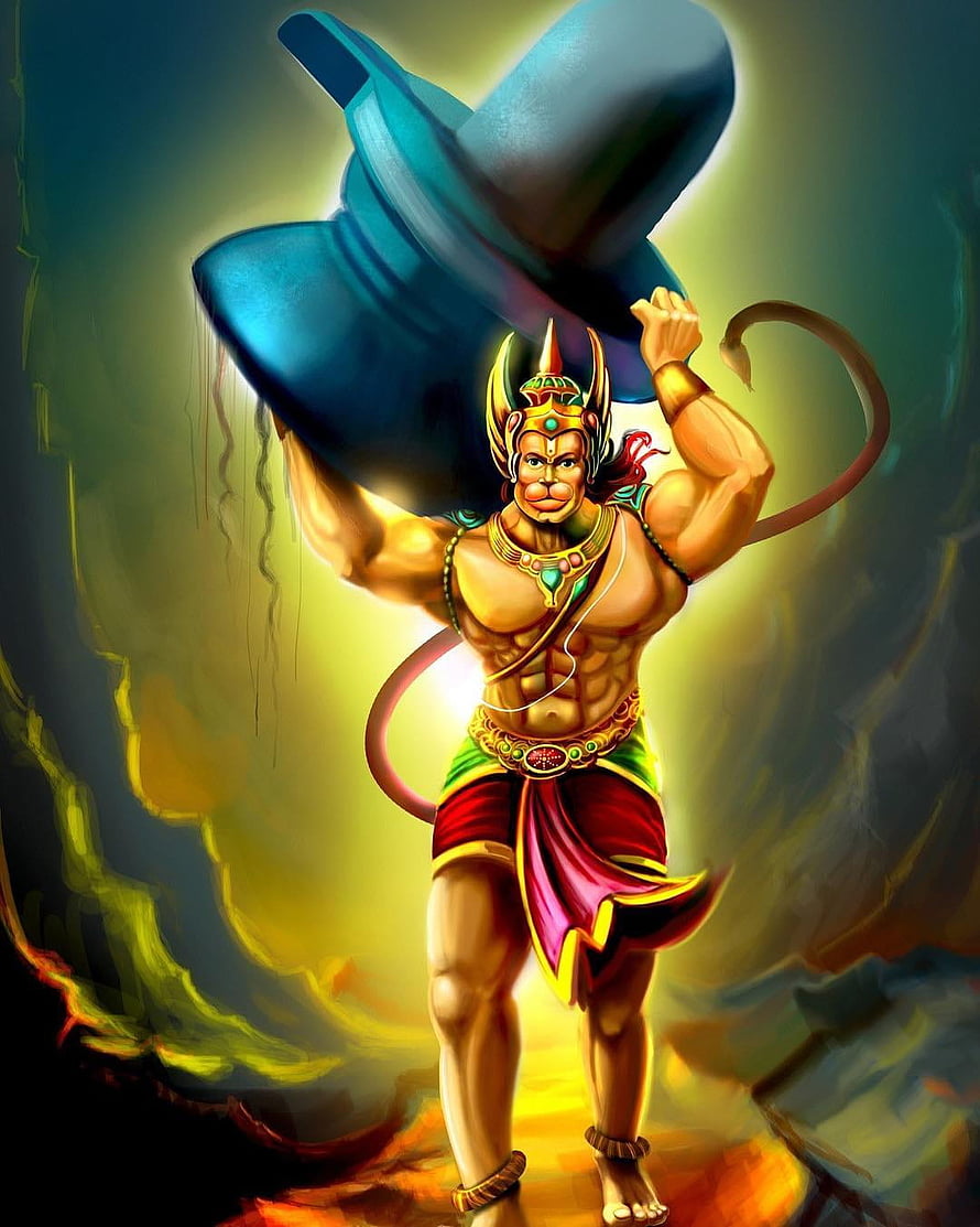 Hanuman Carrying Mountain in Vibrant Digital Art Style, angry hanuman mobile, #Hanuman HD phone wallpaper