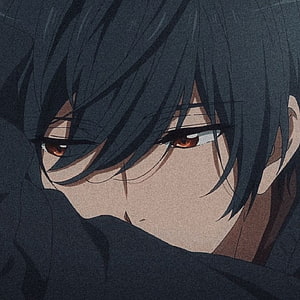 Anime Male Character Close-Up With Dark Hair And Intense Red Eyes HD phone wallpaper
