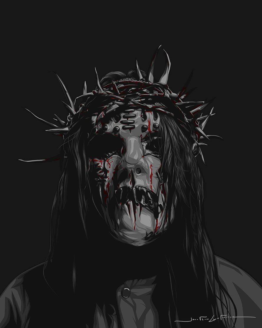 Joey Jordison Slipknot Portrait with Spiked Crown and Dark Grunge Aesthetic HD phone wallpaper