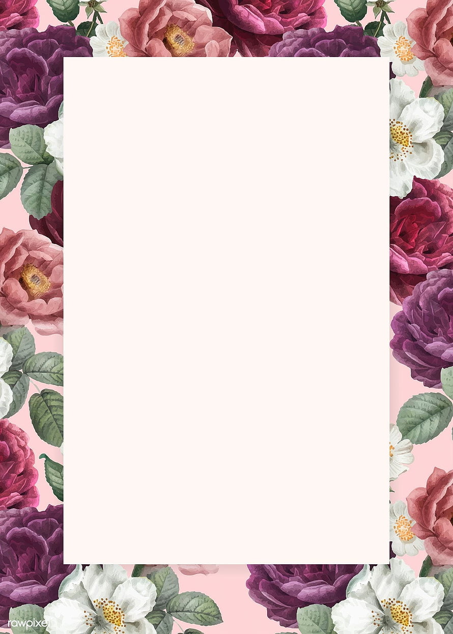 Watercolor Rose Floral Frame with Blank Center on Pink Background HD phone wallpaper