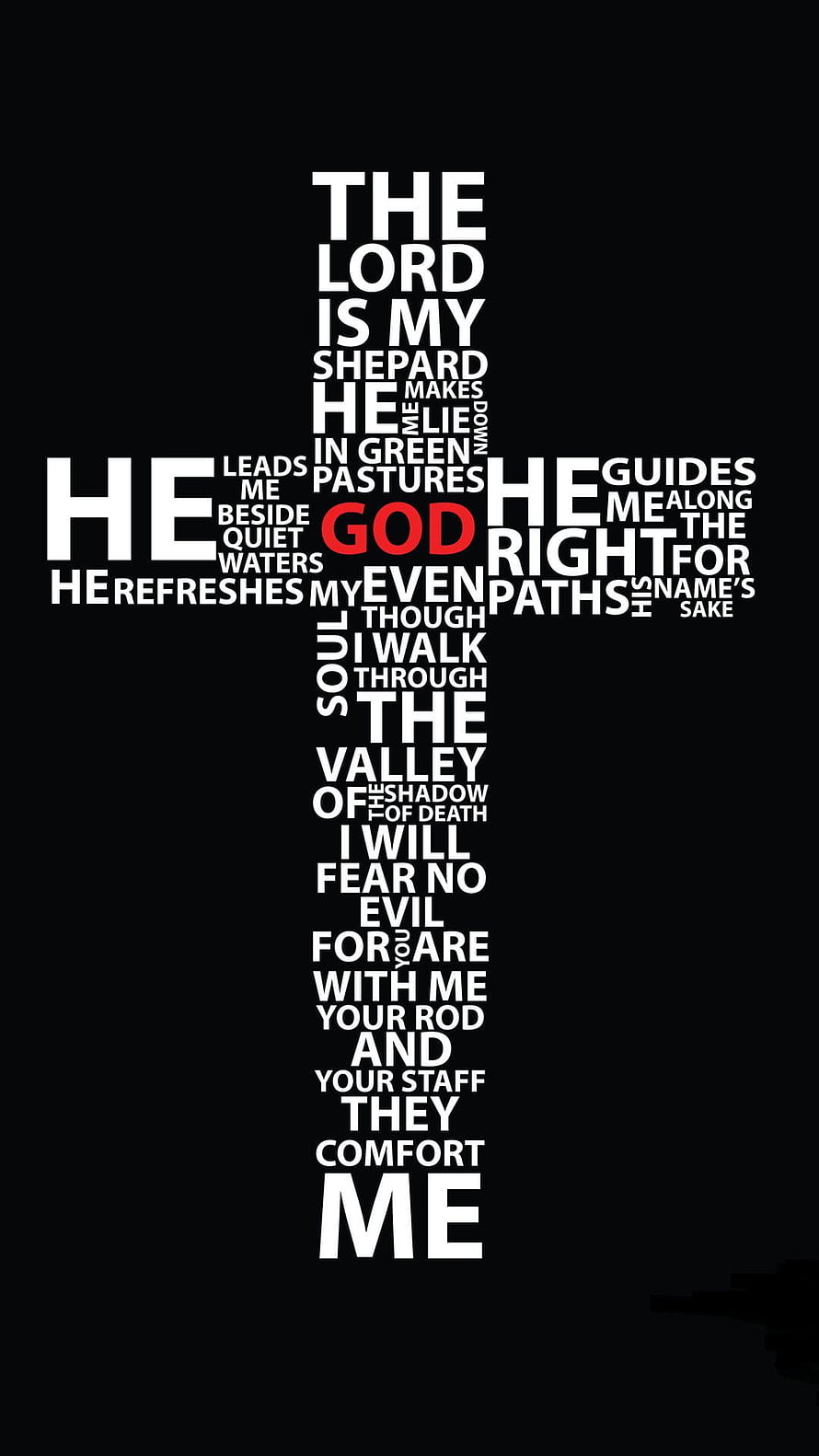 Psalm 23 The Lord Is My Shepherd Typography Cross Art HD phone wallpaper