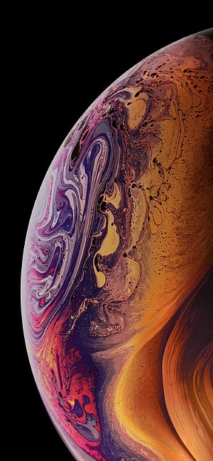 Abstract Swirling Liquid Art with Purple, Pink, and Gold Colors on Black Background HD phone wallpaper