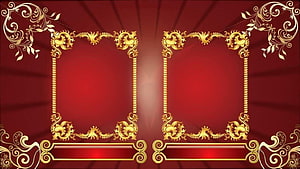 Elegant Gold Ornate Frames on Deep Red Background HD wallpaper