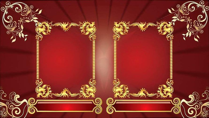 Elegant Gold Ornate Frames on Deep Red Background HD wallpaper