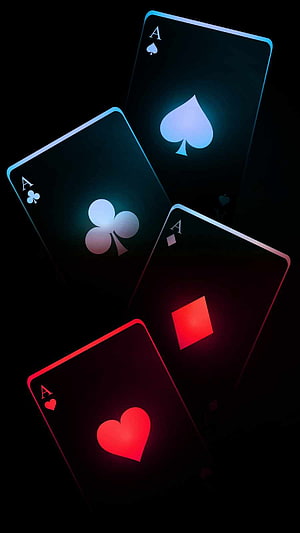 Four Aces Playing Cards With Neon Glow On Black Background HD phone wallpaper