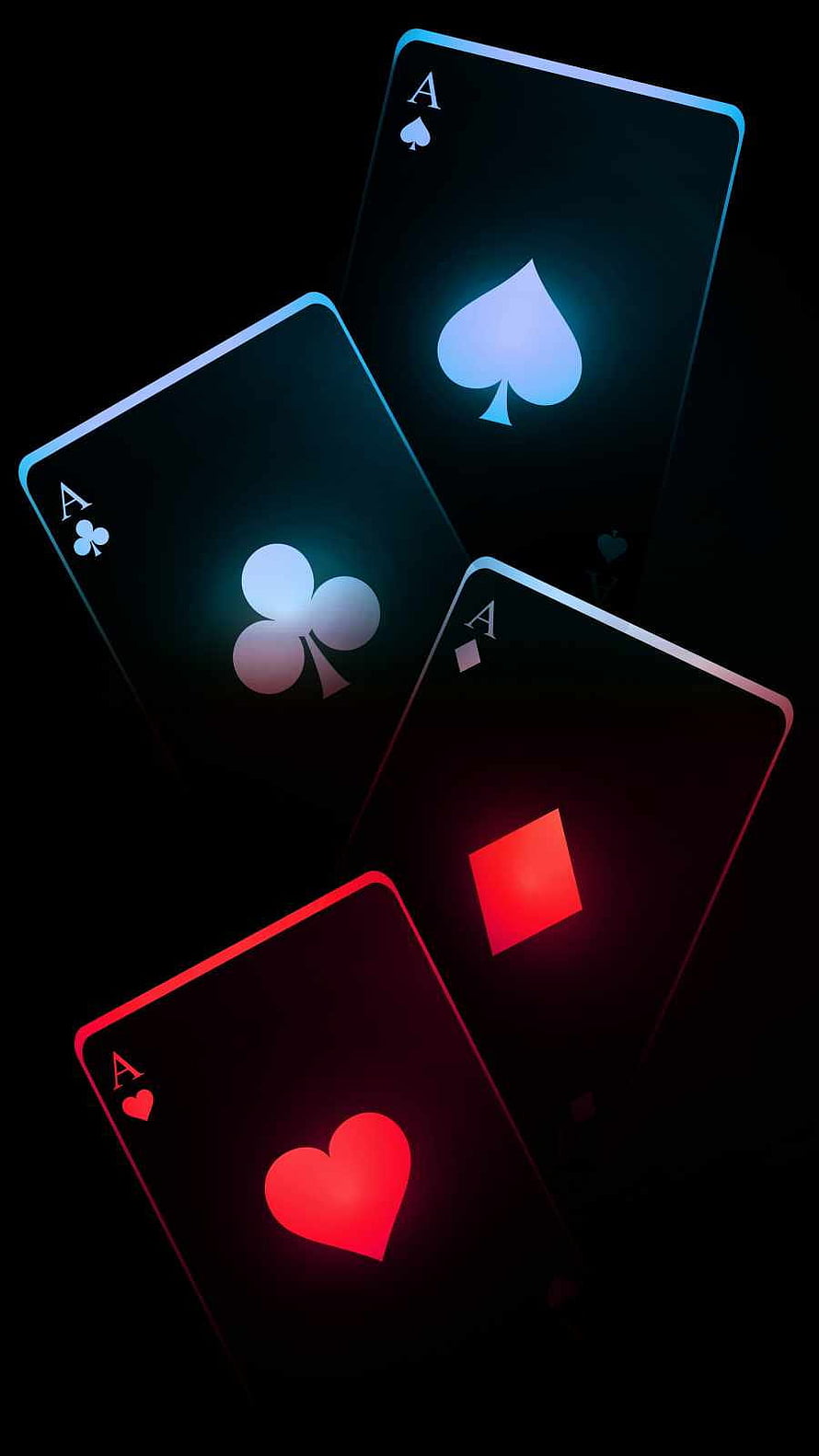 Four Aces Playing Cards With Neon Glow On Black Background HD phone wallpaper