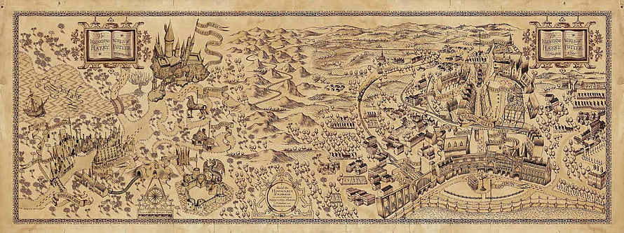 Harry Potter Hogwarts Castle Map Vintage Parchment Style Fantasy Illustration HD wallpaper