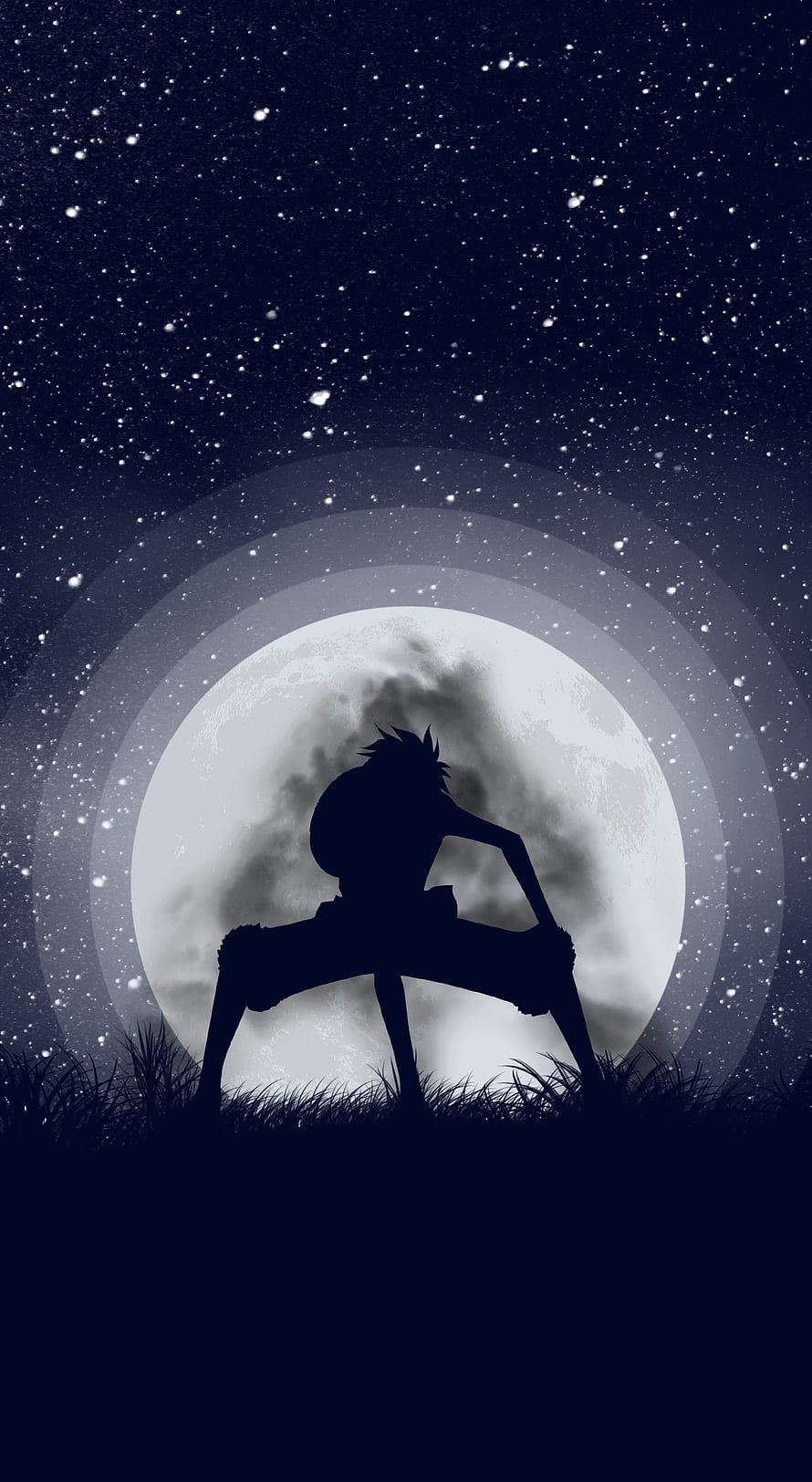 Silhouette of a young man sitting on grass in front of a giant full moon and starry night sky, Luffy 'Gear Second' by me : OnePiece, luffy gear 5 HD phone wallpaper