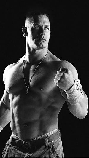 John Cena Black and White Portrait with Dog Tags and Wristbands HD phone wallpaper