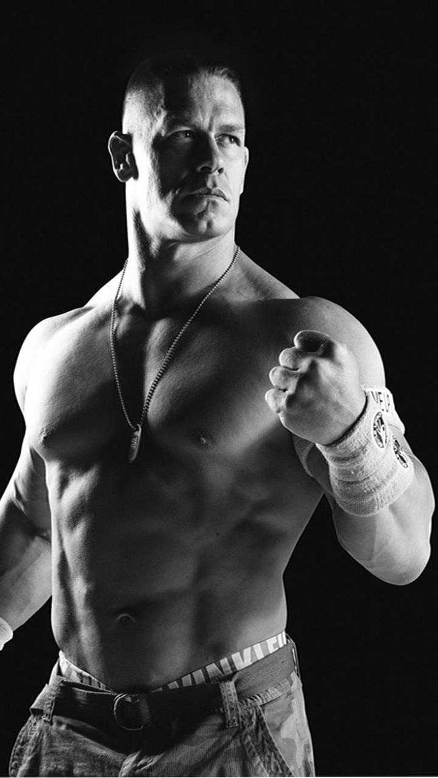 John Cena Black and White Portrait with Dog Tags and Wristbands HD phone wallpaper