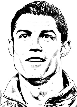 Cristiano Ronaldo Black and White Ink Portrait Illustration HD phone wallpaper