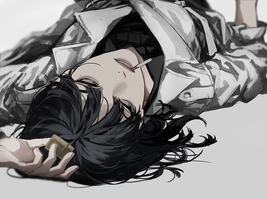 Han Sooyoung Anime Character Lying Down With Cigarette and Phone HD wallpaper