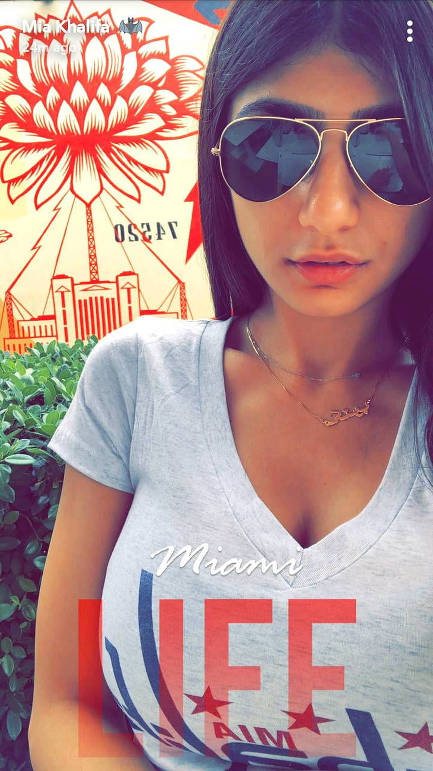 Mia Khalifa Wearing Aviator Sunglasses and a Miami Life T-Shirt HD phone wallpaper