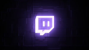 Glowing Purple Twitch Logo on Dark Geometric Circuit Background HD wallpaper