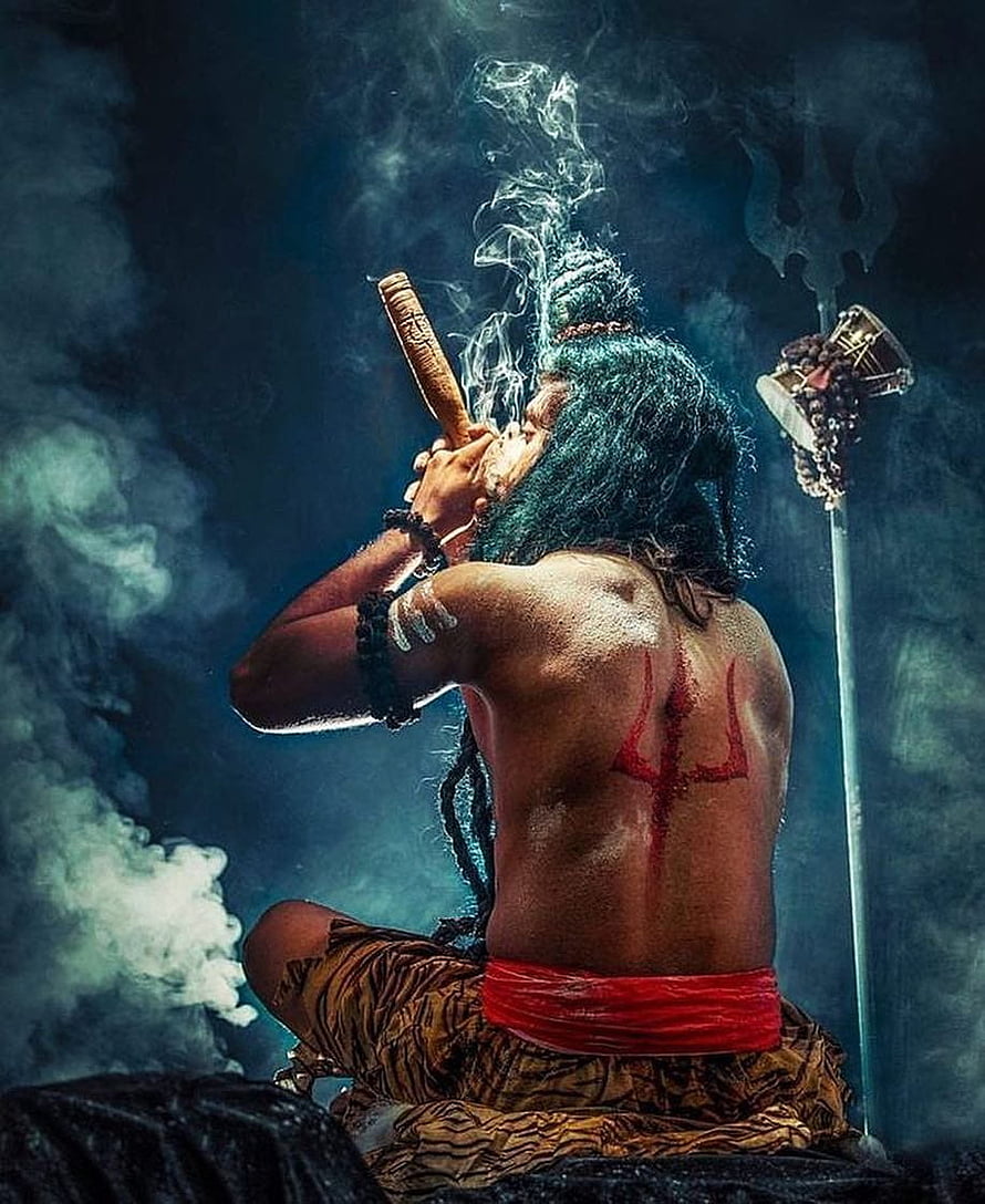 Bhole Baba Meditating With Chilam And Trishul In Mystical Smoke HD phone wallpaper