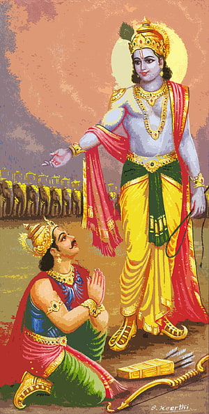 Krishna and Arjuna Traditional Indian Mythological Illustration HD phone wallpaper