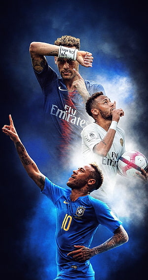 Neymar Jr Soccer Player Collage in Brazil and Club Kits HD phone wallpaper