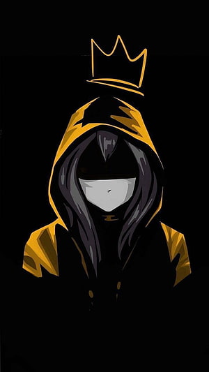 Mysterious Hooded Figure With Floating Crown And Mask On Black Background HD phone wallpaper