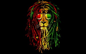 Reggae Lion With Dreadlocks And Rasta Flag Colors On Black Background HD wallpaper