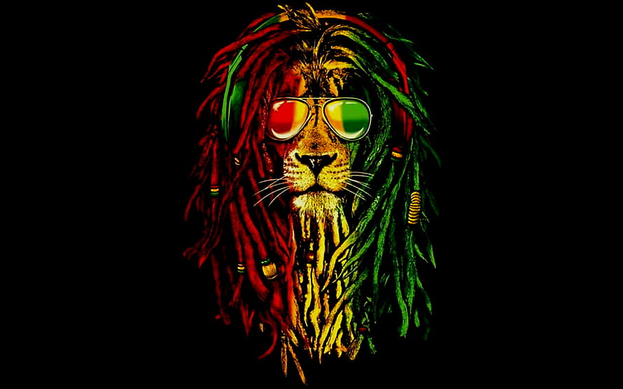 Reggae Lion With Dreadlocks And Rasta Flag Colors On Black Background HD wallpaper