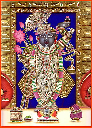 Kali Mata Pattachitra Artwork with Lotus and Golden Frame HD phone wallpaper