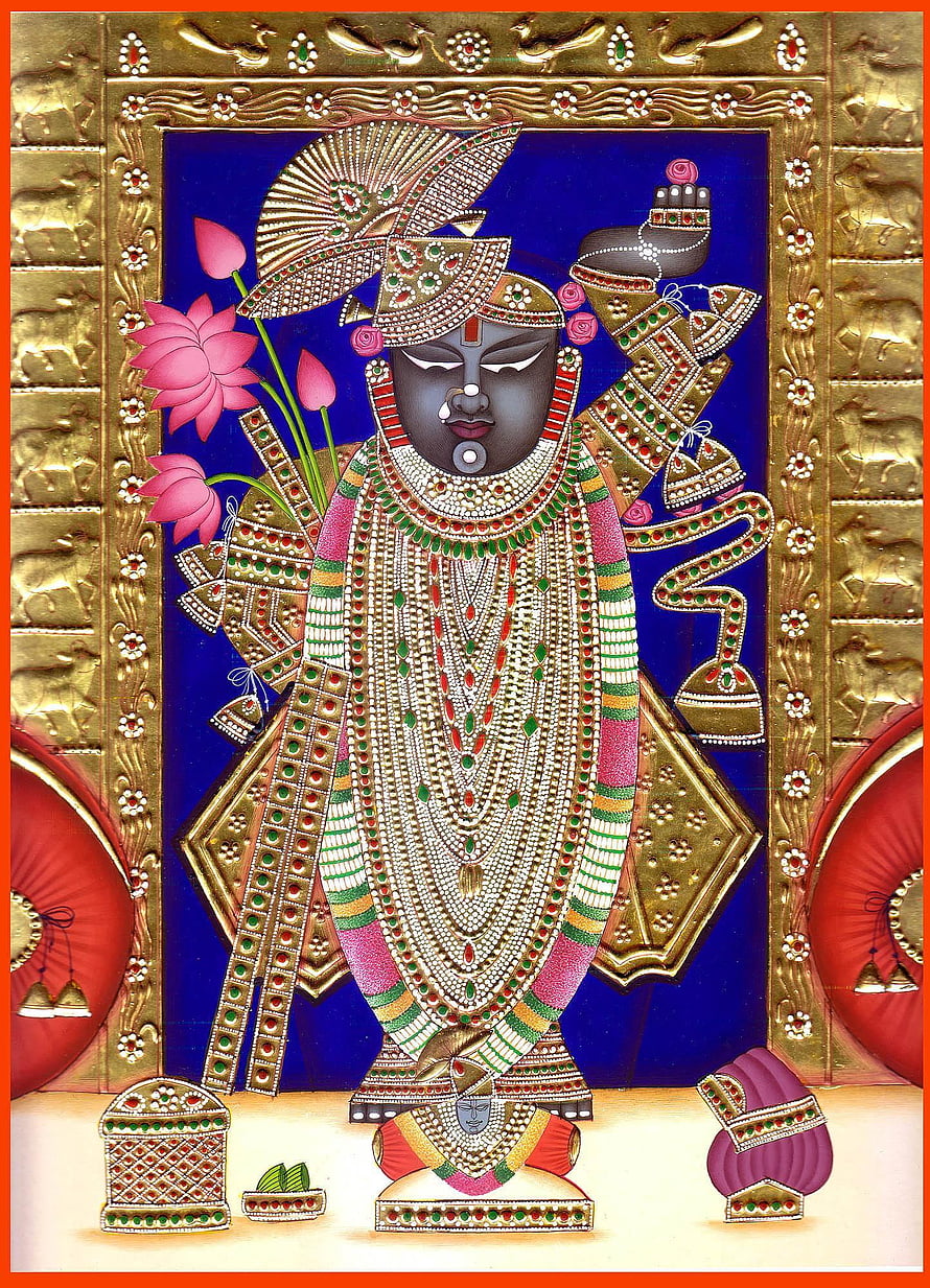 Kali Mata Pattachitra Artwork with Lotus and Golden Frame HD phone wallpaper