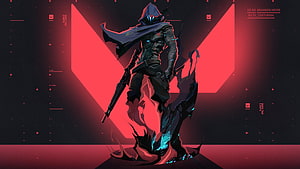 Valorant Agent Concept Art with Red Background and Cyberpunk Aesthetic HD wallpaper
