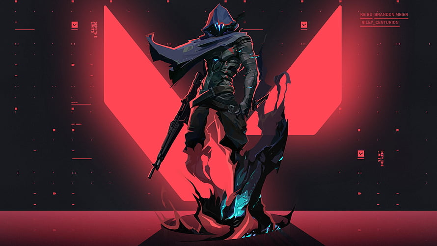 Valorant Agent Concept Art with Red Background and Cyberpunk Aesthetic HD wallpaper