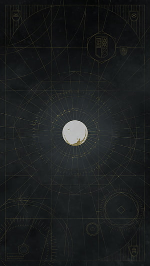 Destiny Traveler Geometric Blueprint with Celestial Sphere and Heraldic Crests HD phone wallpaper
