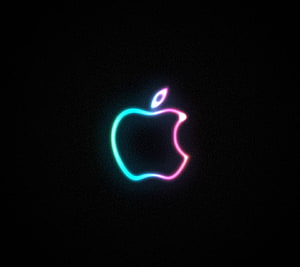 Neon Apple Logo Wallpaper - Glowing Pink and Blue Gradient on Black Background HD wallpaper