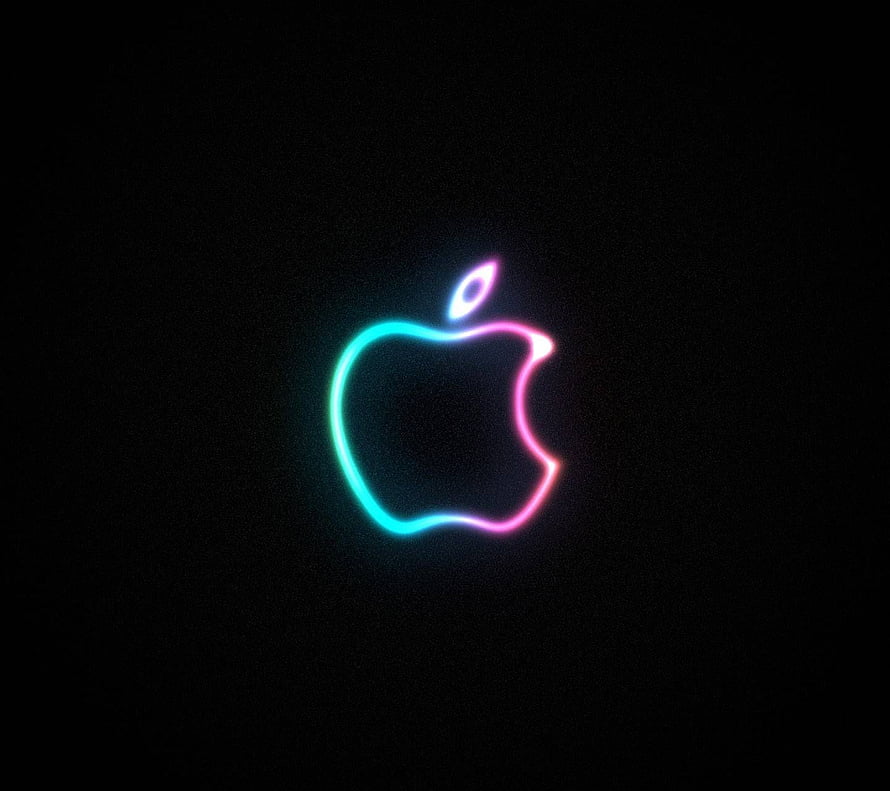 Neon Apple Logo Wallpaper - Glowing Pink and Blue Gradient on Black Background HD wallpaper
