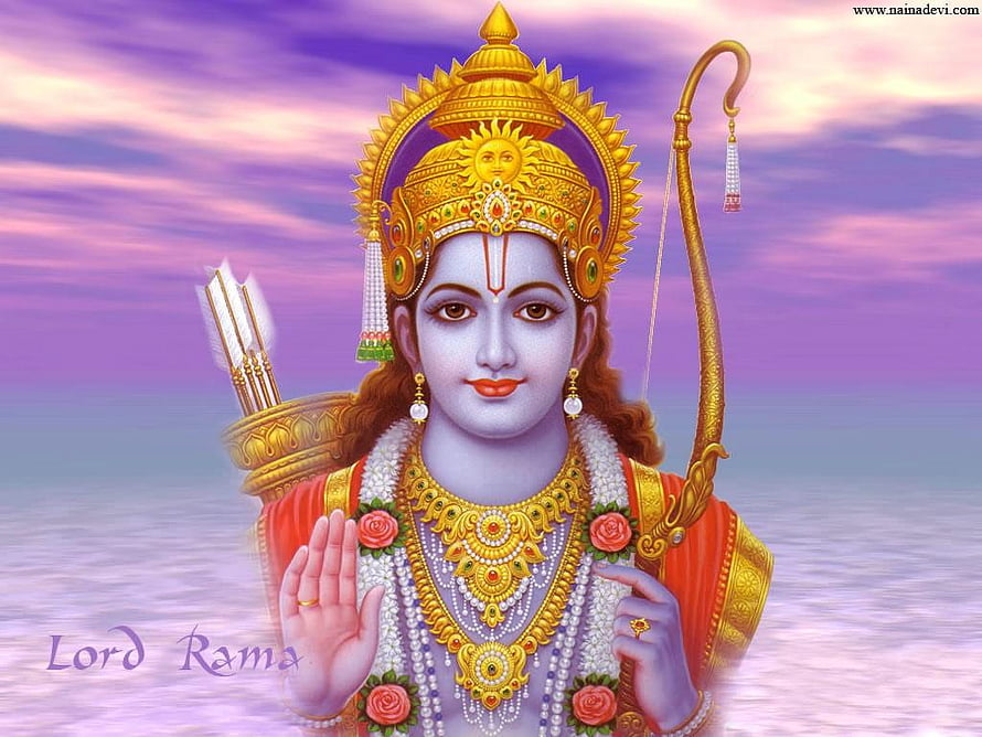 Lord Rama Digital Art with Bow and Arrows Against a Purple Sunset Sky HD wallpaper