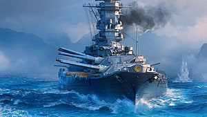 Japanese Battleship Yamato Cutting Through Stormy Ocean Waters HD wallpaper