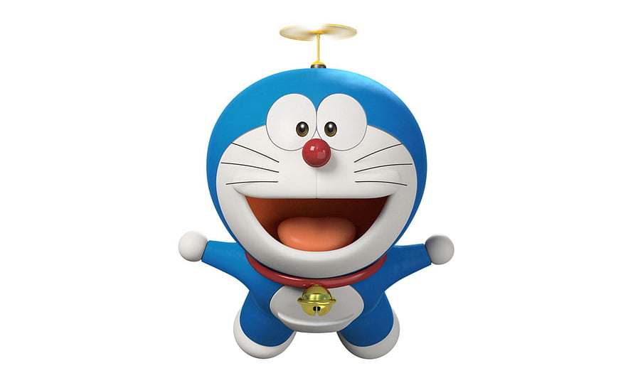 Doraemon 3D Render with Propeller and Bell on White Background HD wallpaper