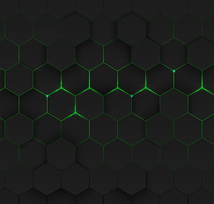 Abstract Dark Hexagon Grid With Glowing Green Neon Lines HD wallpaper