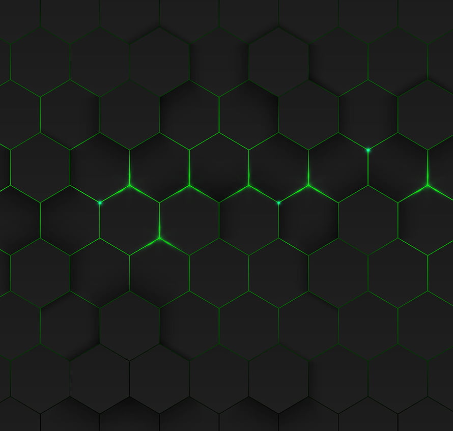Abstract Dark Hexagon Grid With Glowing Green Neon Lines HD wallpaper