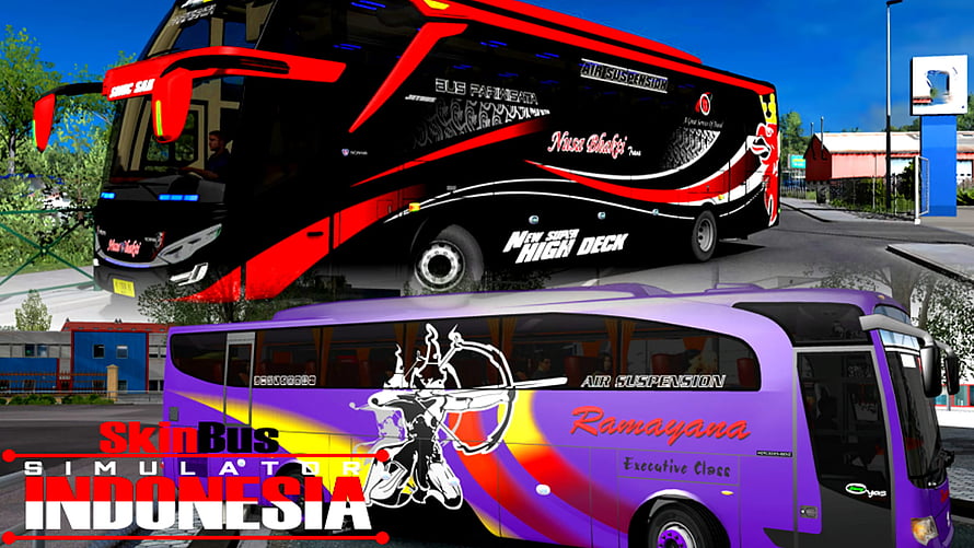 Skin Bus Simulator Indonesia Gameplay Featuring Custom Ramayana and High Deck Bus Liveries HD wallpaper