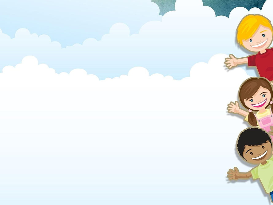 Cheerful Cartoon Children Peeking From Clouds Against a Bright Blue Sky HD wallpaper