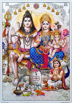 Lord Shiva Parivar with Parvati Ganesha and Kartikeya Hindu Deity Art HD phone wallpaper