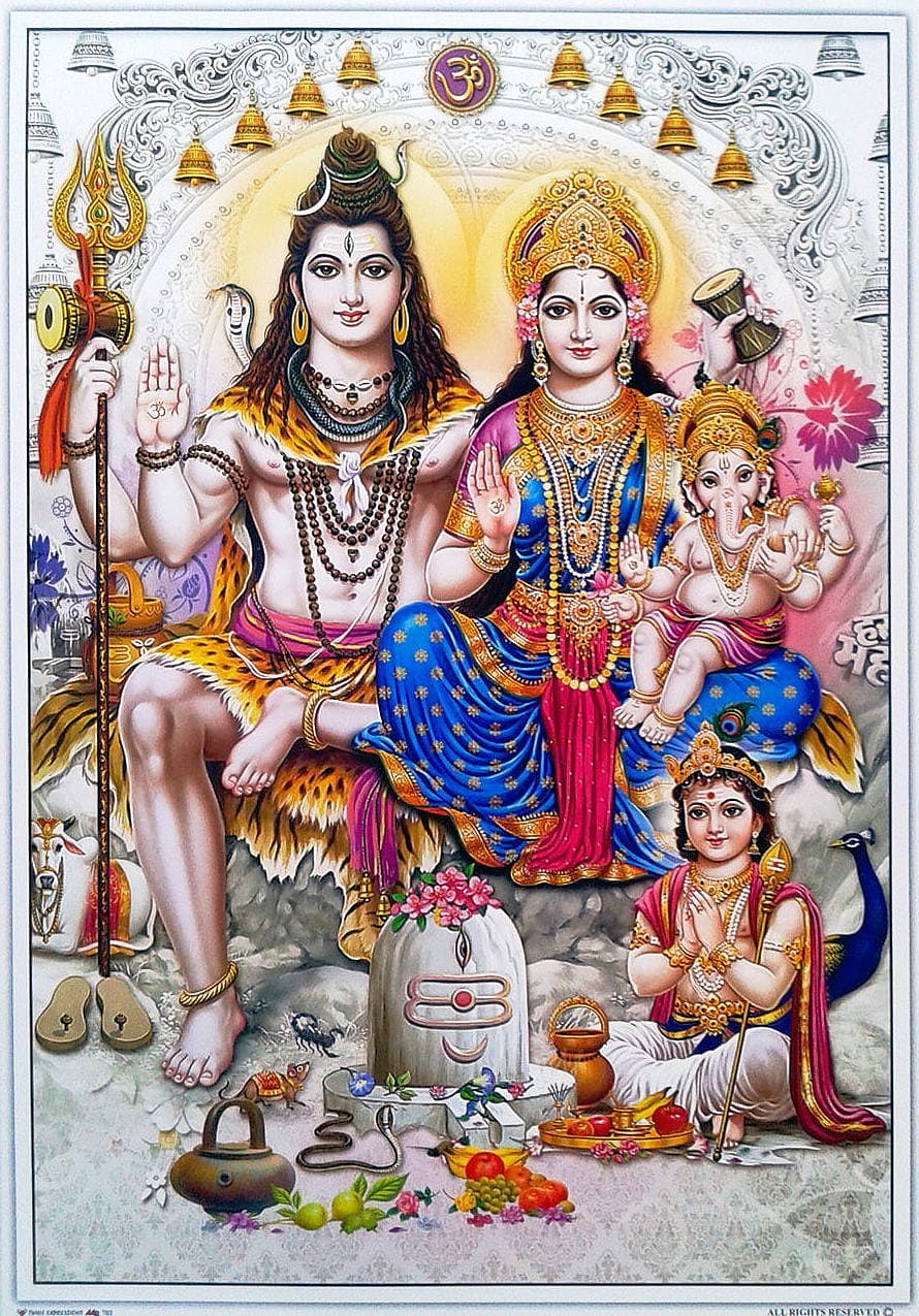 Lord Shiva Parivar with Parvati Ganesha and Kartikeya Hindu Deity Art HD phone wallpaper