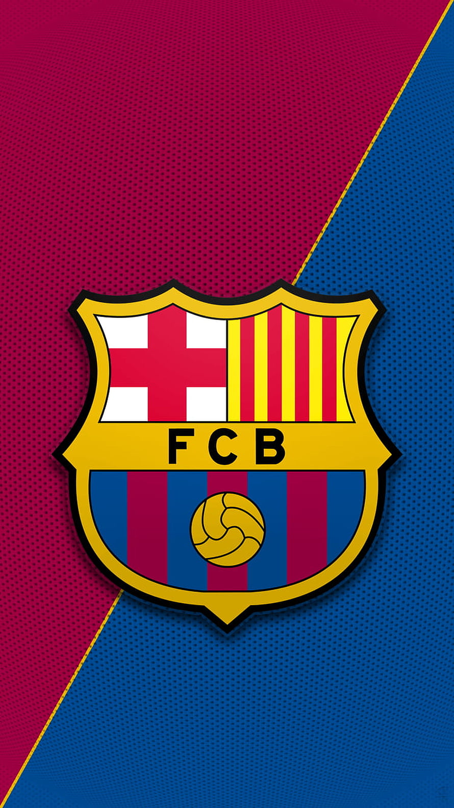 FC Barcelona Official Crest on Blue and Red Halftone Background HD phone wallpaper