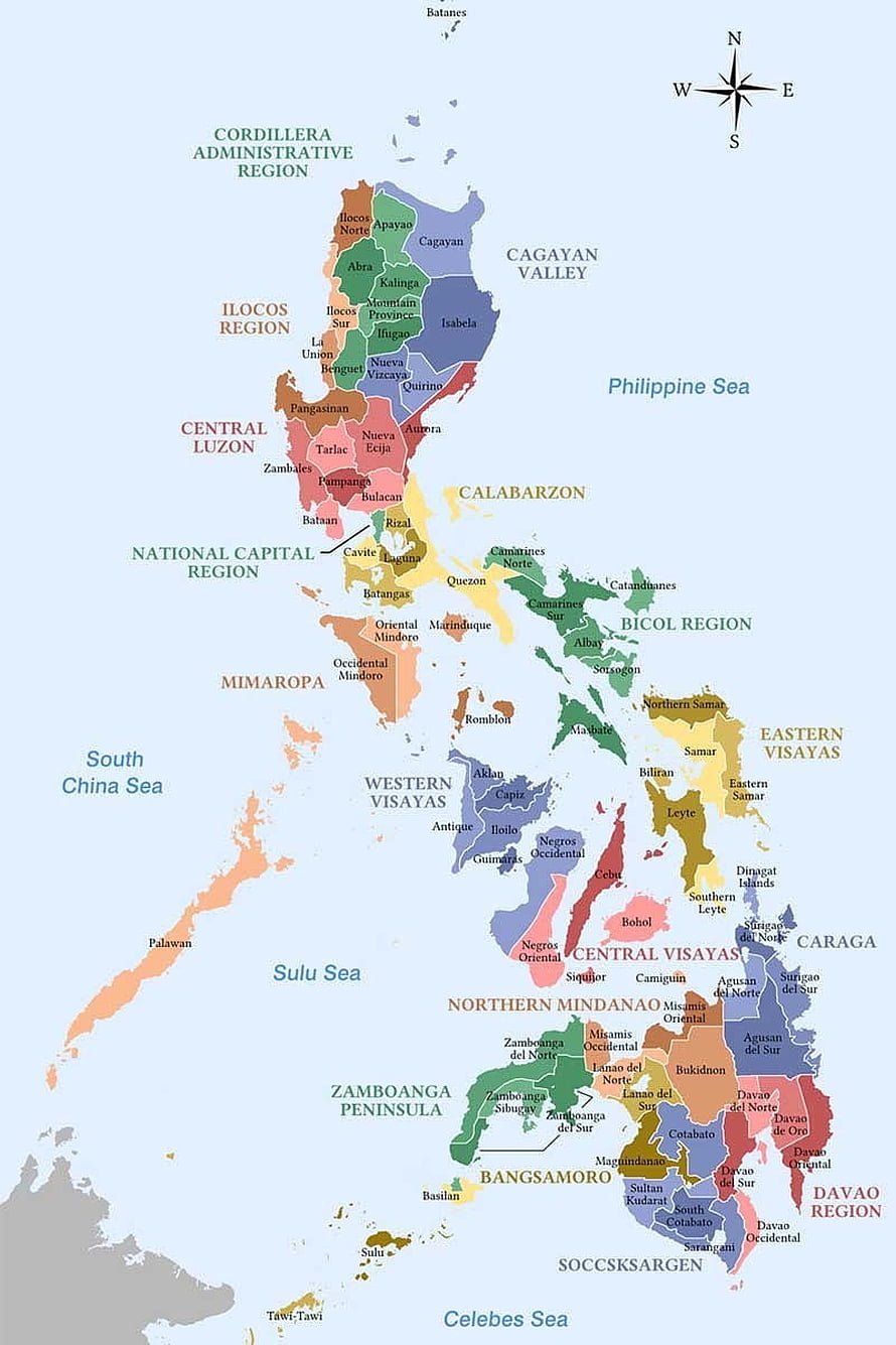 Detailed Political Map of the Philippines Showing Regions, Provinces, and Surrounding Seas HD phone wallpaper