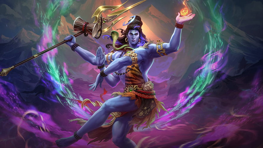 Lord Shiva Blue Skin Mythological God Holding Trishul and Fire HD wallpaper