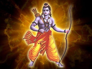 Lord Rama Holding Bow and Arrow with Golden Divine Background HD wallpaper