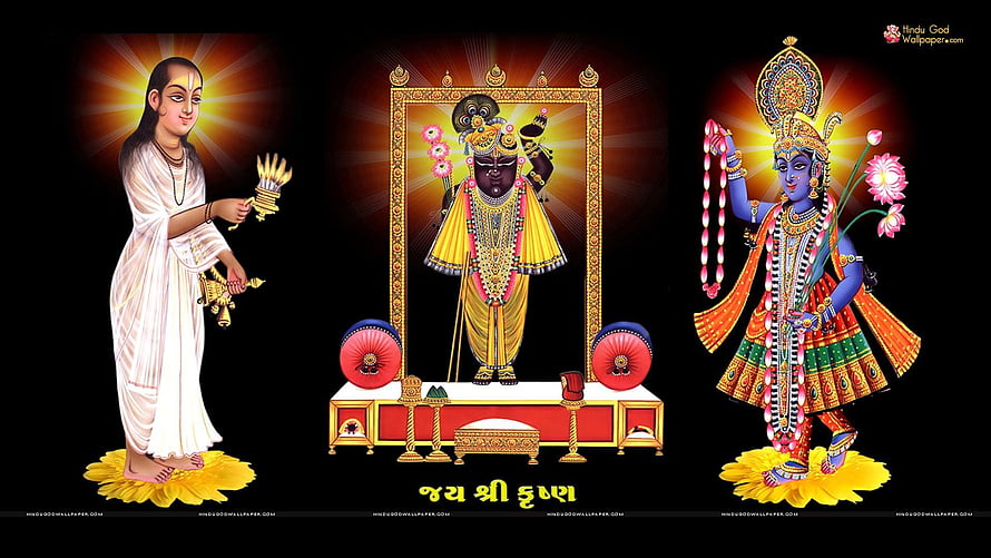 Shrinathji Yamunaji Mahaprabhuji Hindu Deity Illustration on Black Background HD wallpaper