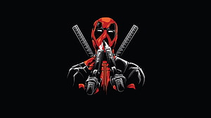 Deadpool Vector Illustration with Crossed Swords and Dual Pistols on Black Background HD wallpaper